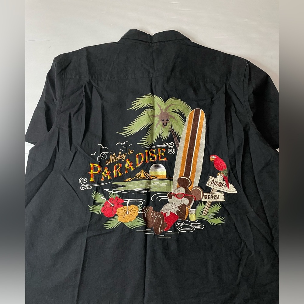 Disney Parks Black Hawaiian Camp Shirt Mickey in Paradise Embroidered Size XXL - Picture 7 of 8